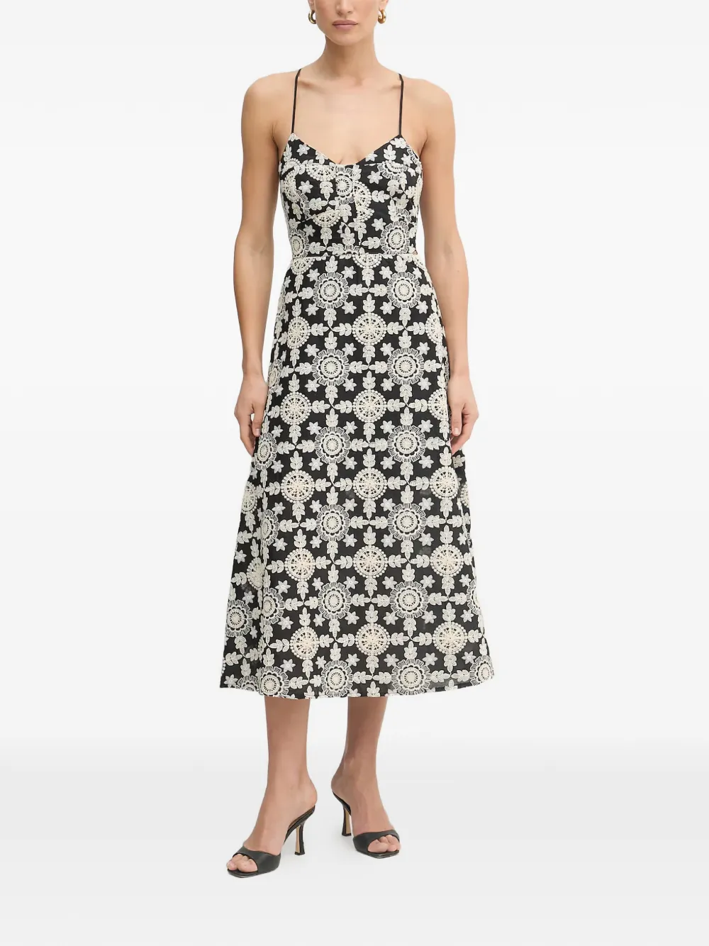 FRACOMINA embroidered lace-up midi dress - Schwarz