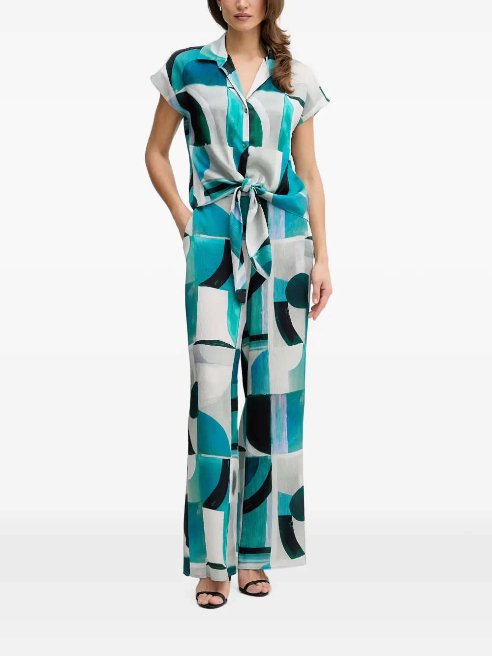 Joseph Ribkoff Top met gestrikte voorkant en abstracte print Blauw
