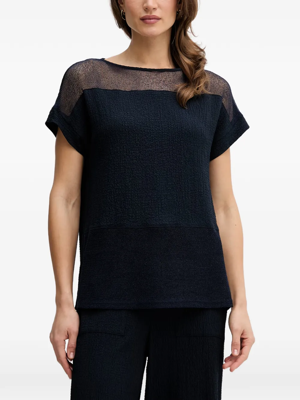 Joseph Ribkoff mesh-panel textured top - Blue