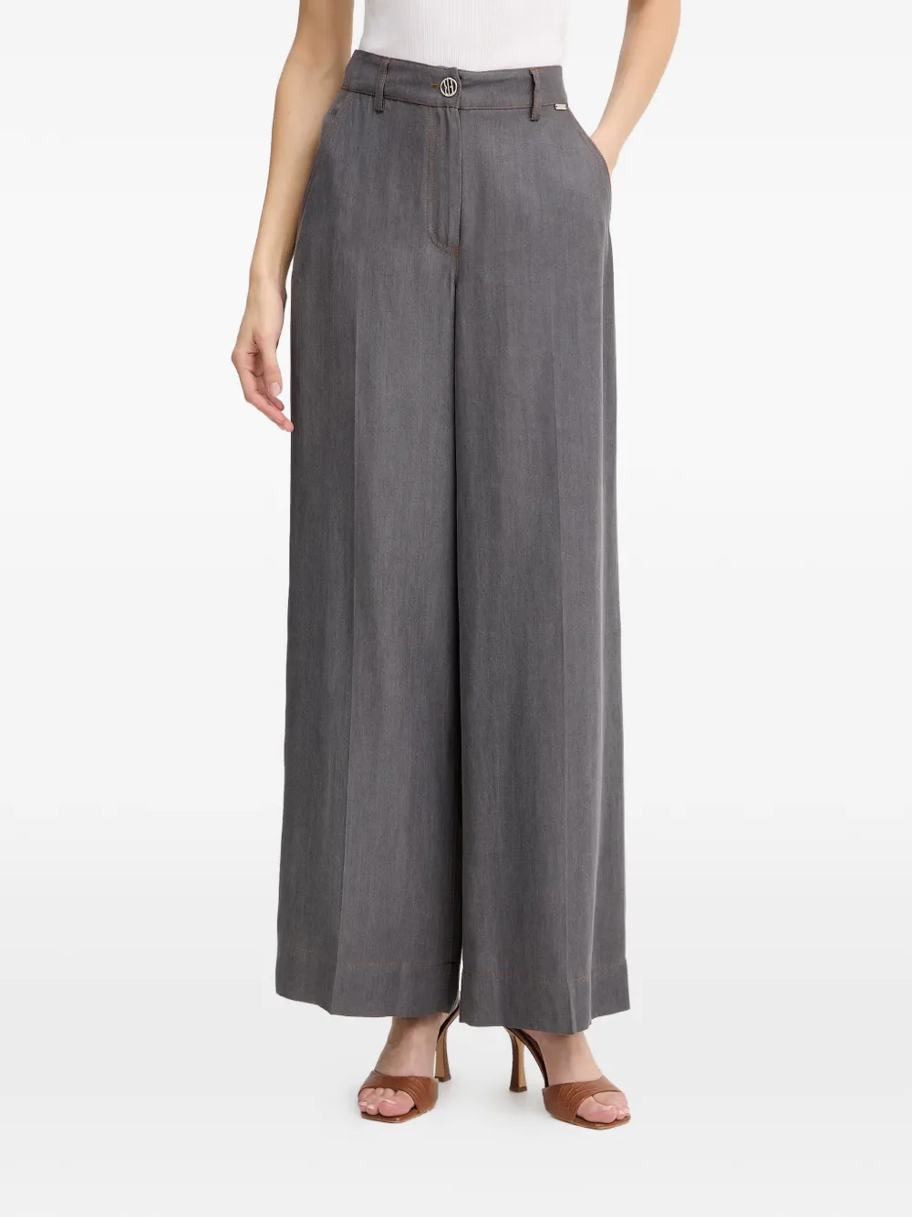 FRACOMINA contrast-stitch wide-leg palazzo pants - Grigio