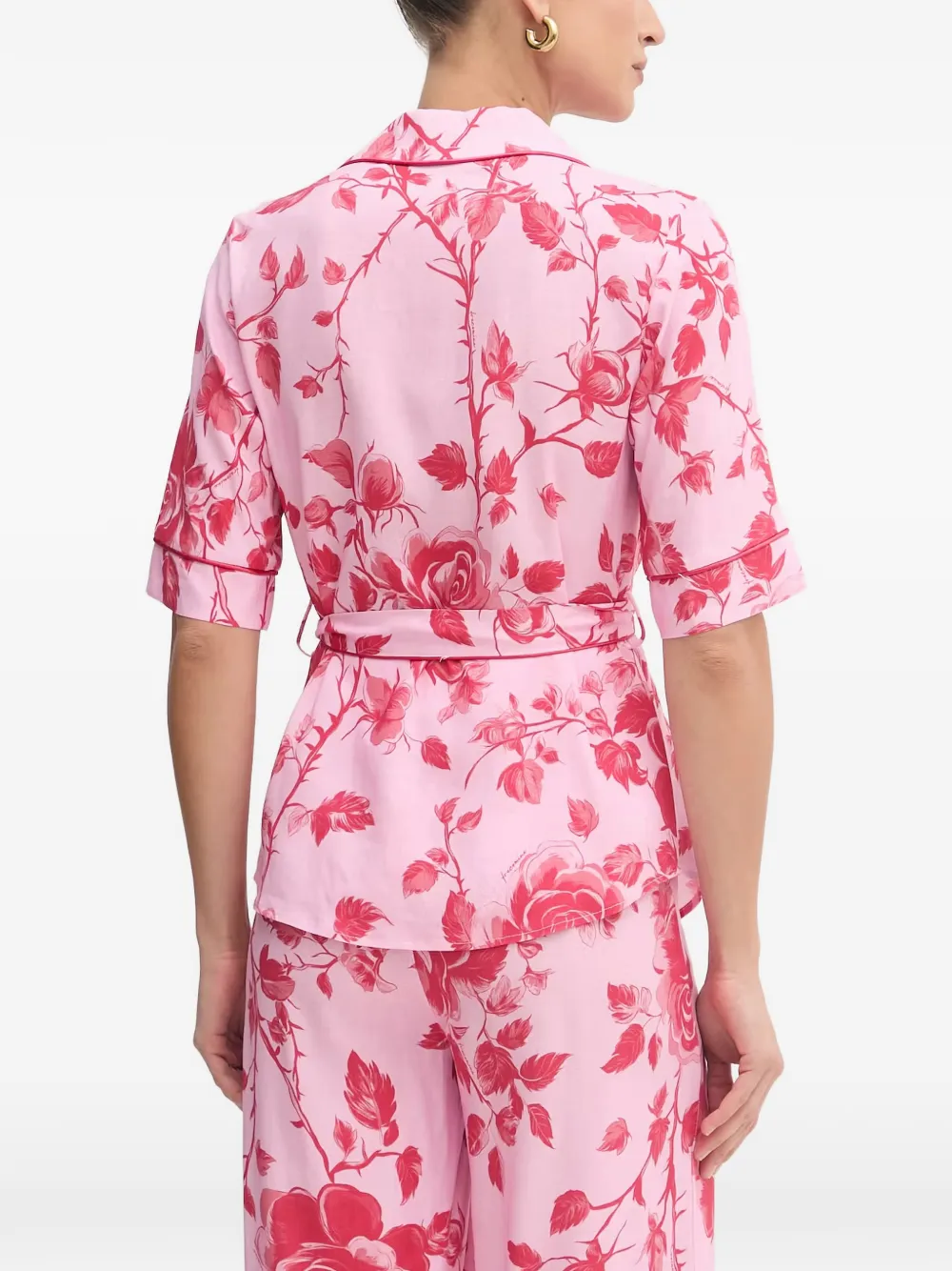 FRACOMINA Blouse met ceintuur en bloemenprint Roze