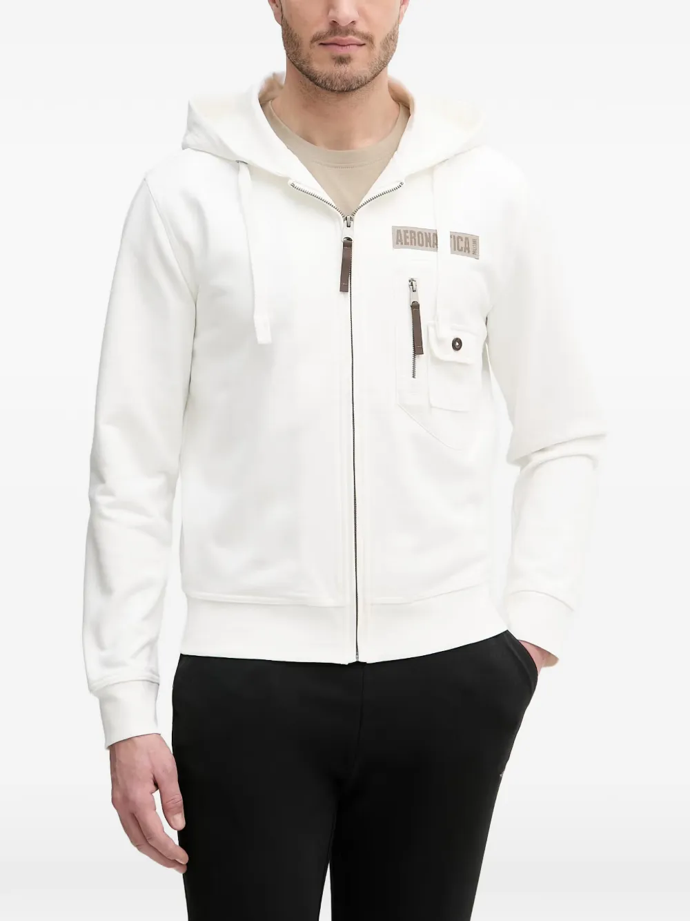 Aeronautica Militare logo-patch zip-up hoodie - White