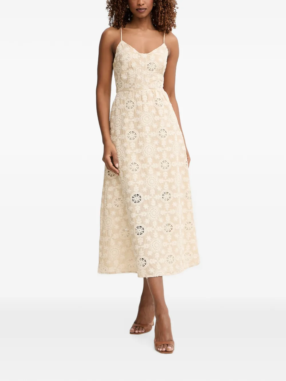 FRACOMINA broderie-anglaise lace-up midi dress - Toni neutri