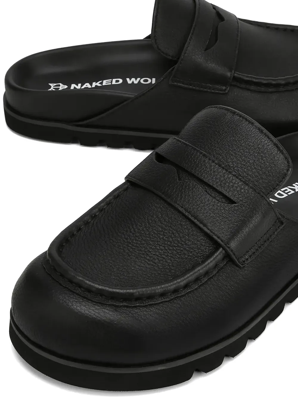 NAKED WOLFE Cord slippers met penny bandje en bewerkte zoom Zwart