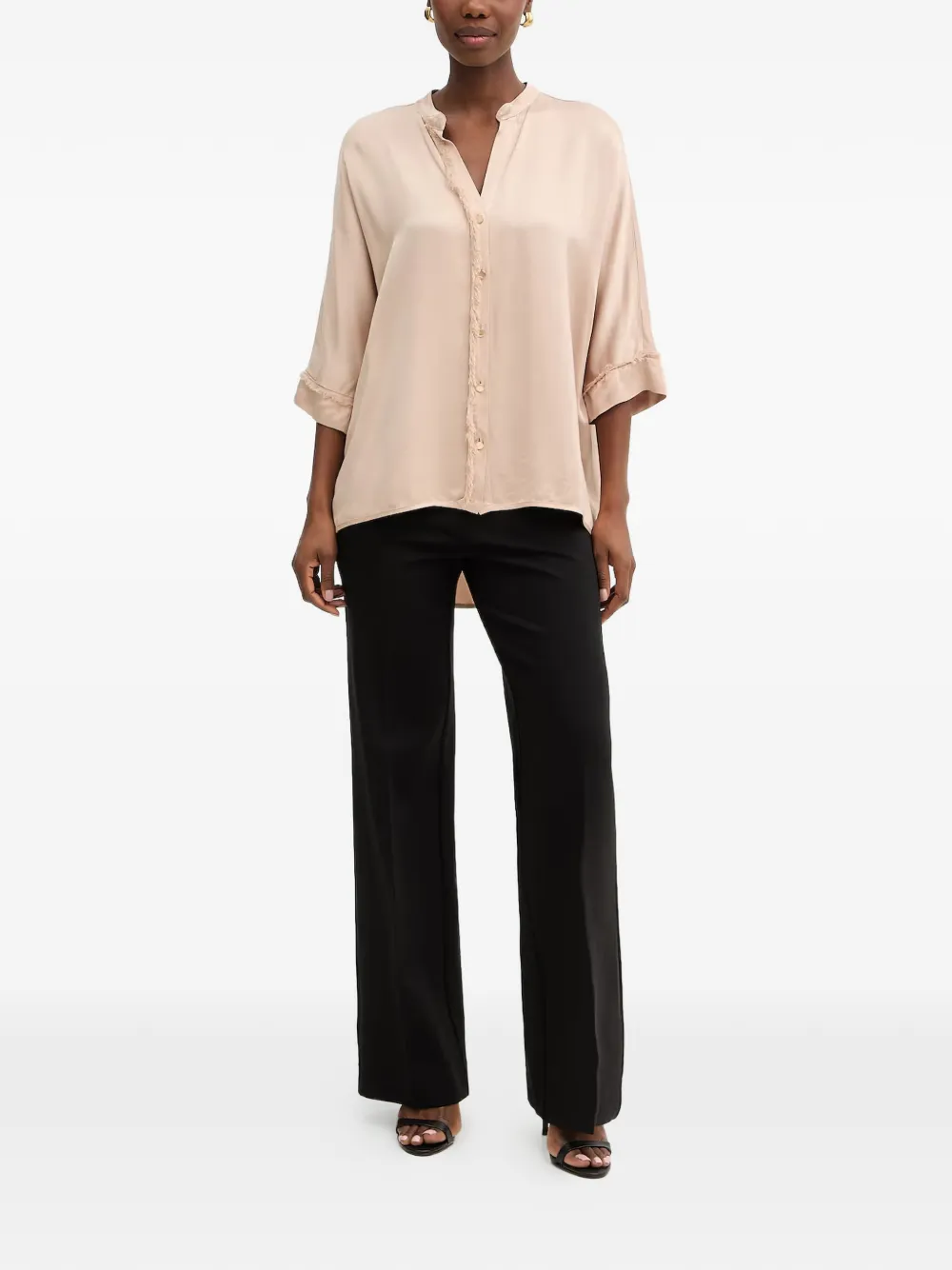 FRACOMINA Blouse met franje Beige