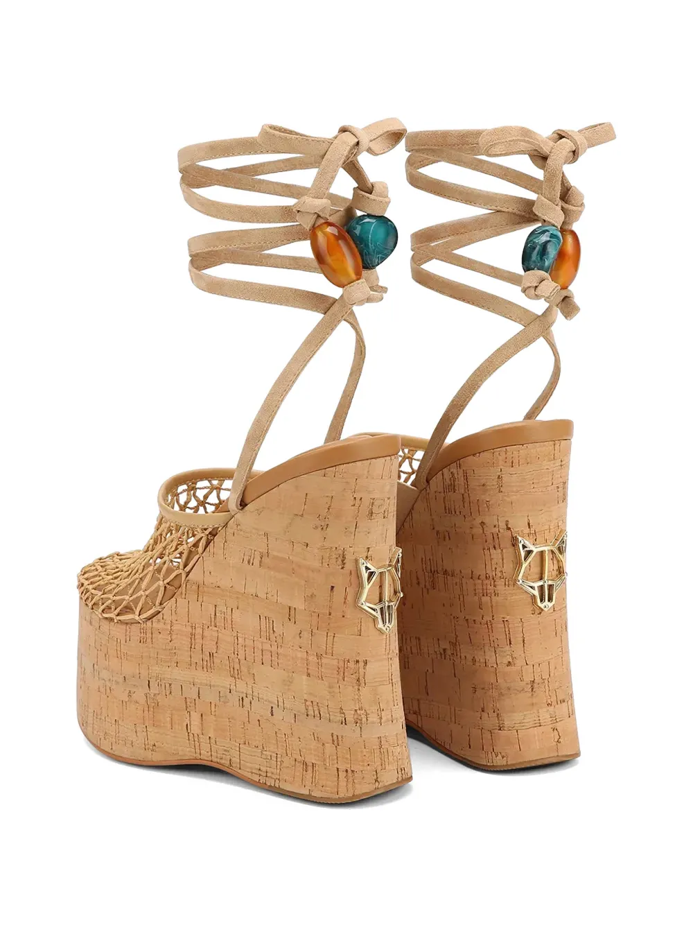 NAKED WOLFE Iris mesh-panelled cork sandals Beige