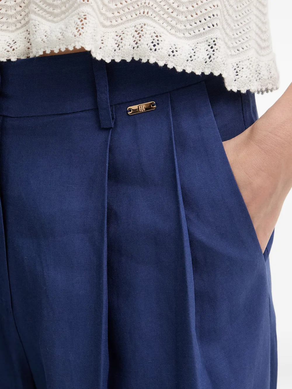 FRACOMINA Plooibroek met wijde pijpen Blauw