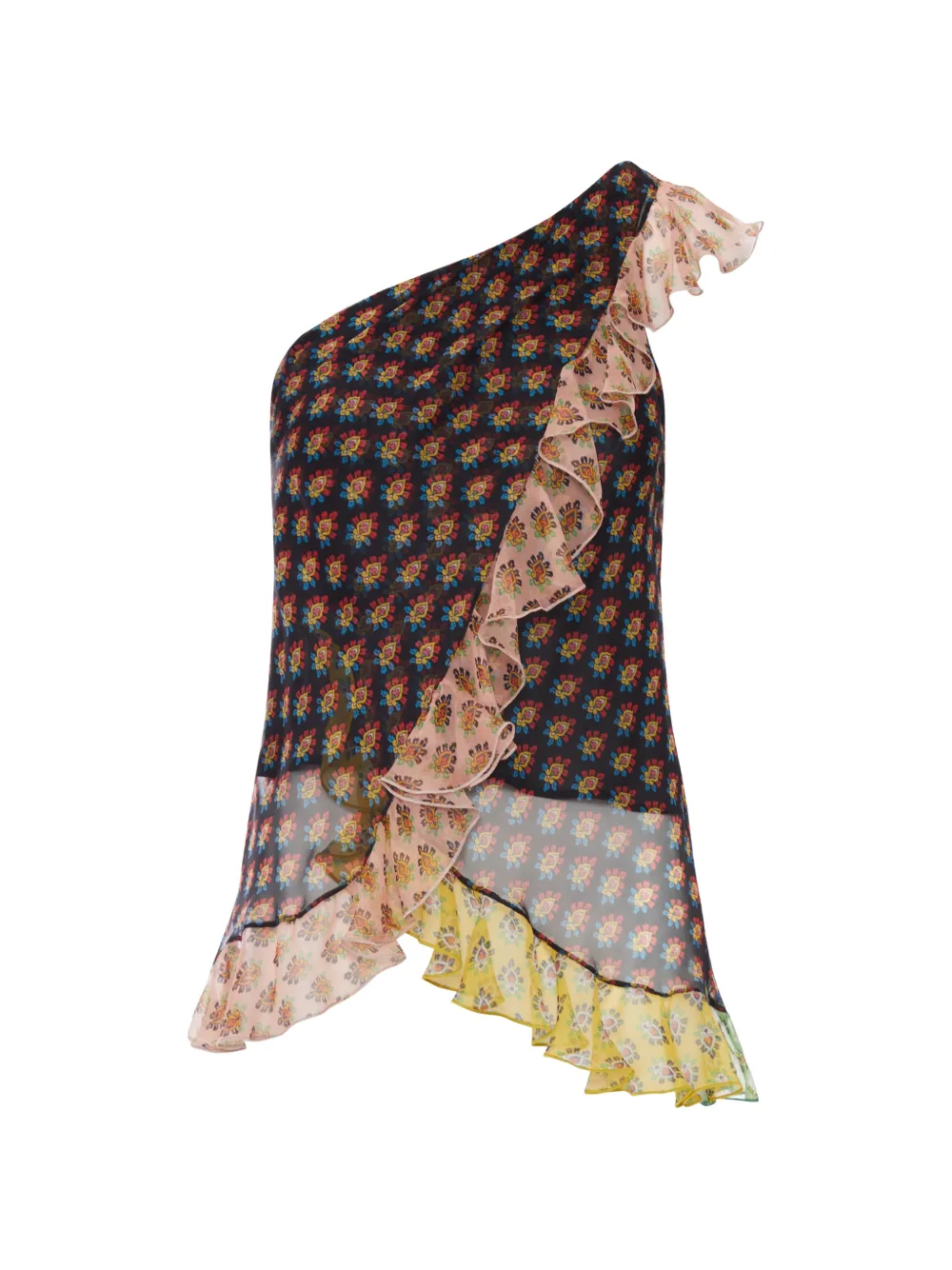 ETRO asymmetric floral print blouse - Nero