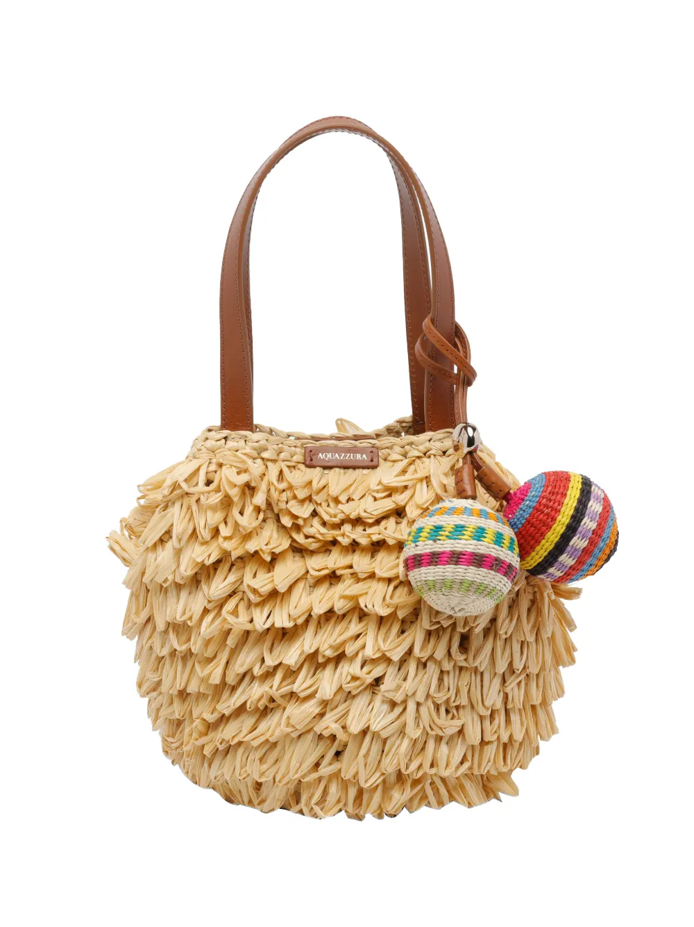 Aquazzura pompom raffia mini bag - Nude