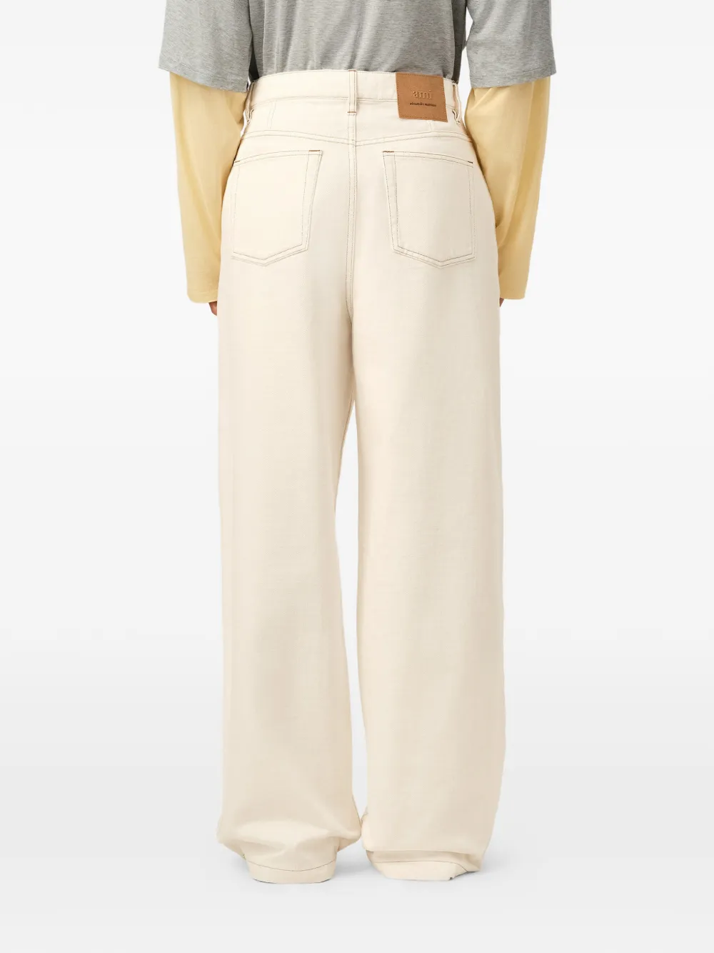 AMI Paris Katoenen broek met wijde pijpen Beige