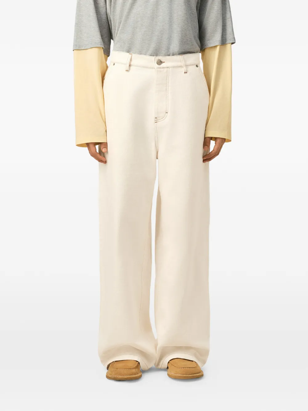 AMI Paris Katoenen broek met wijde pijpen Beige