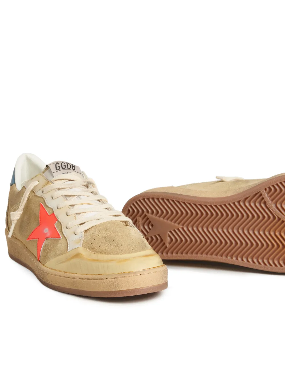  Golden Goose Baskets Ball Star En Daim Beige Avec étoile En Cuir Corail à Talon Nappa Bleu - Tons Neutres 