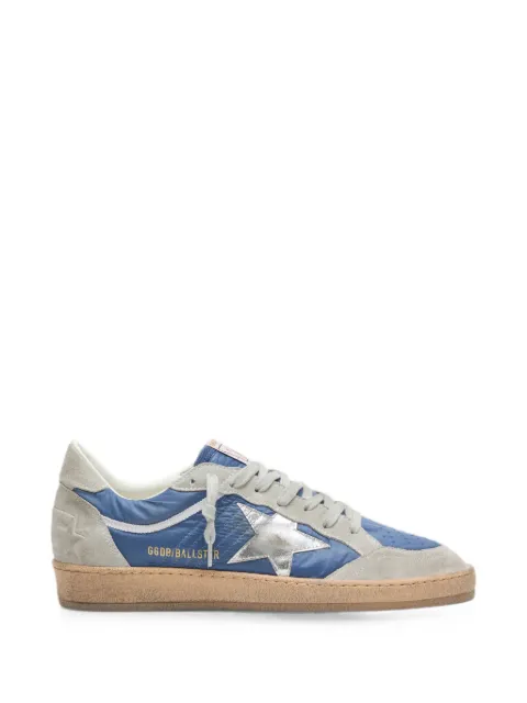 Golden Goose Ball Star in denim-blue nylon with light gray suede inserts and metallic silver leather star sneakers