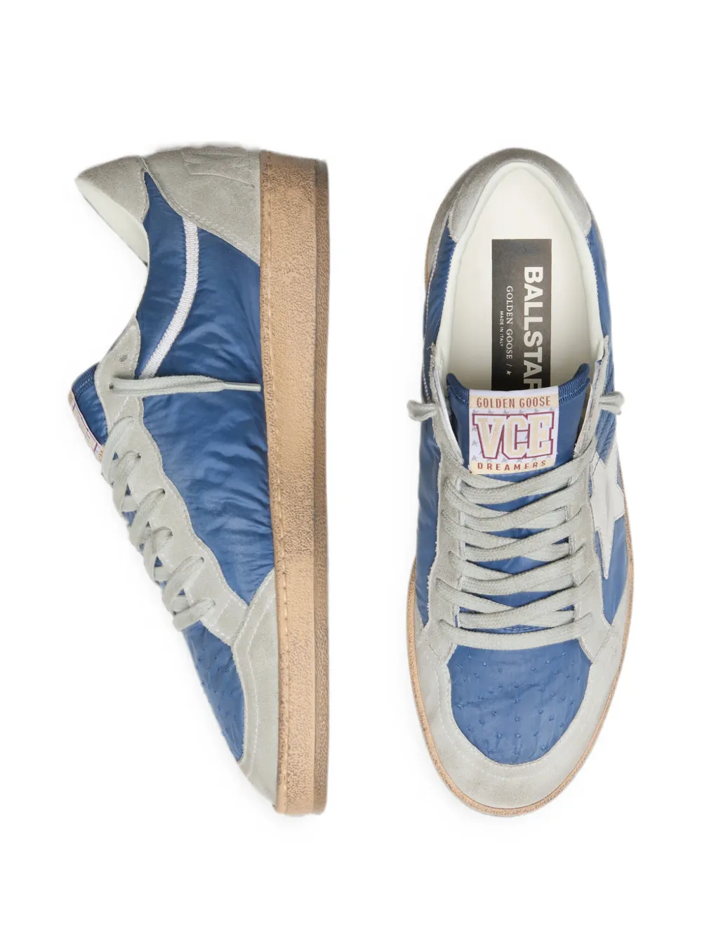 Golden Goose Ball Star nylon sneakers met suède inzetstukken en metallic zilveren leren ster Blauw