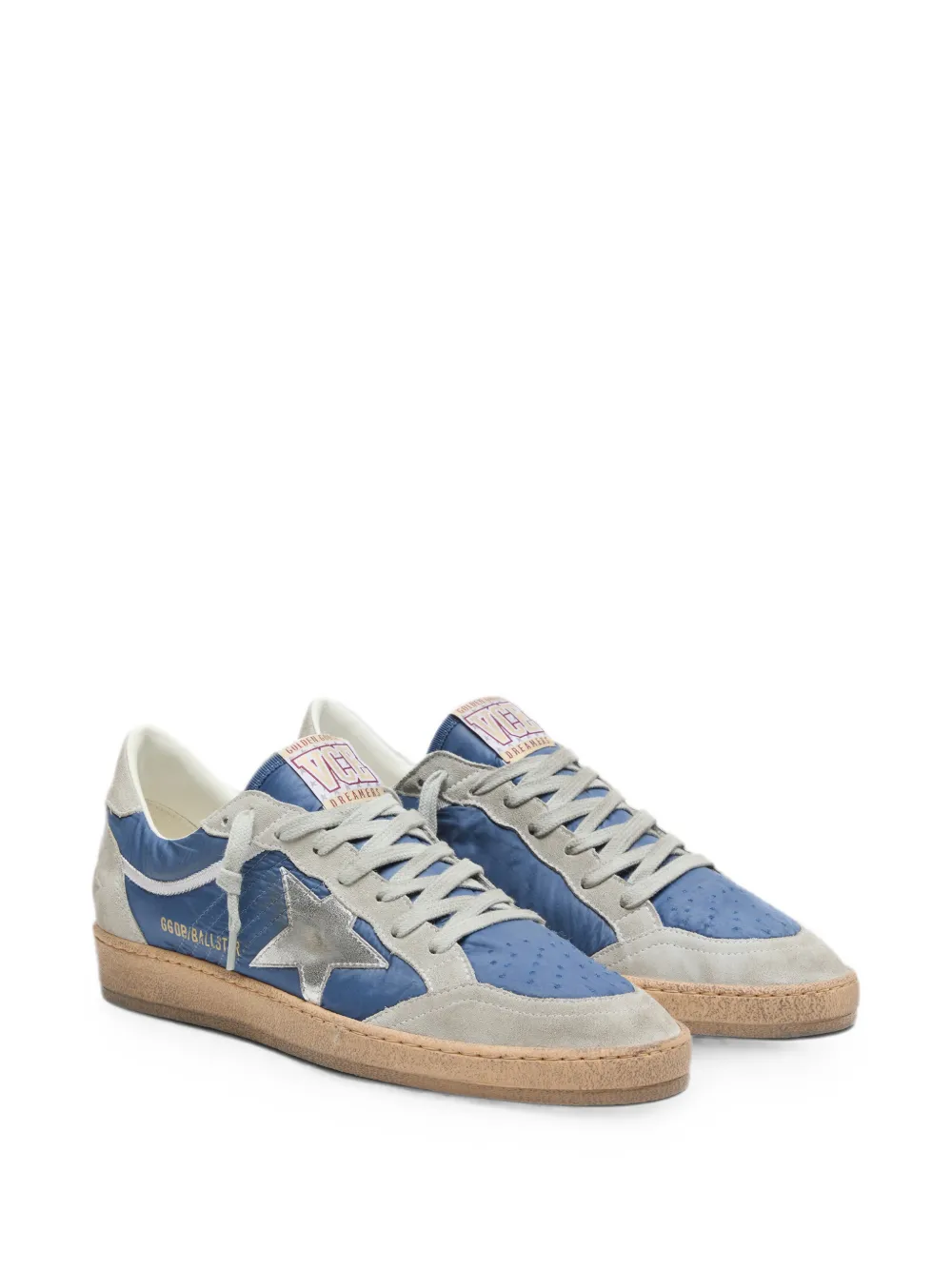 Golden Goose Ball Star nylon sneakers met suède inzetstukken en metallic zilveren leren ster Blauw