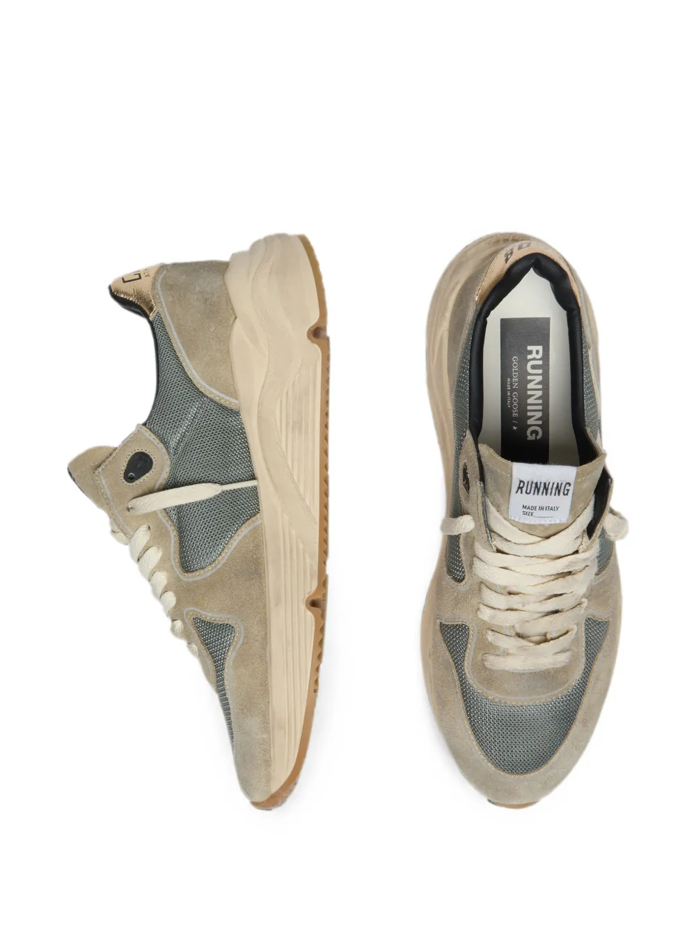Golden Goose Running Sole in gray suede with white star and white heel tab sneakers Beige