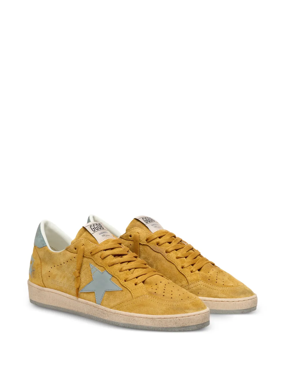 Golden Goose Ball Star suède sneakers met leren ster en lichtblauwe suède hiellus Geel