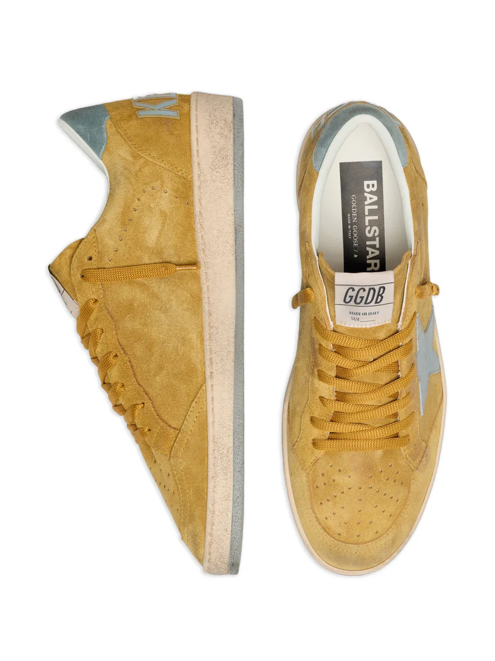 Golden Goose Ball Star suède sneakers met leren ster en lichtblauwe suède hiellus Geel