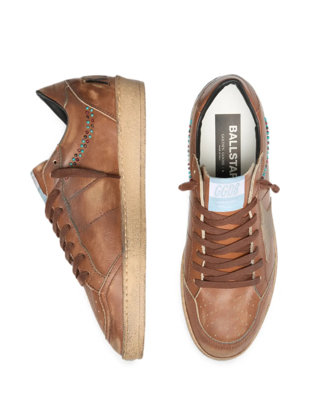 Golden Goose Ballstar leren sneakers met suède ster en kralen Bruin