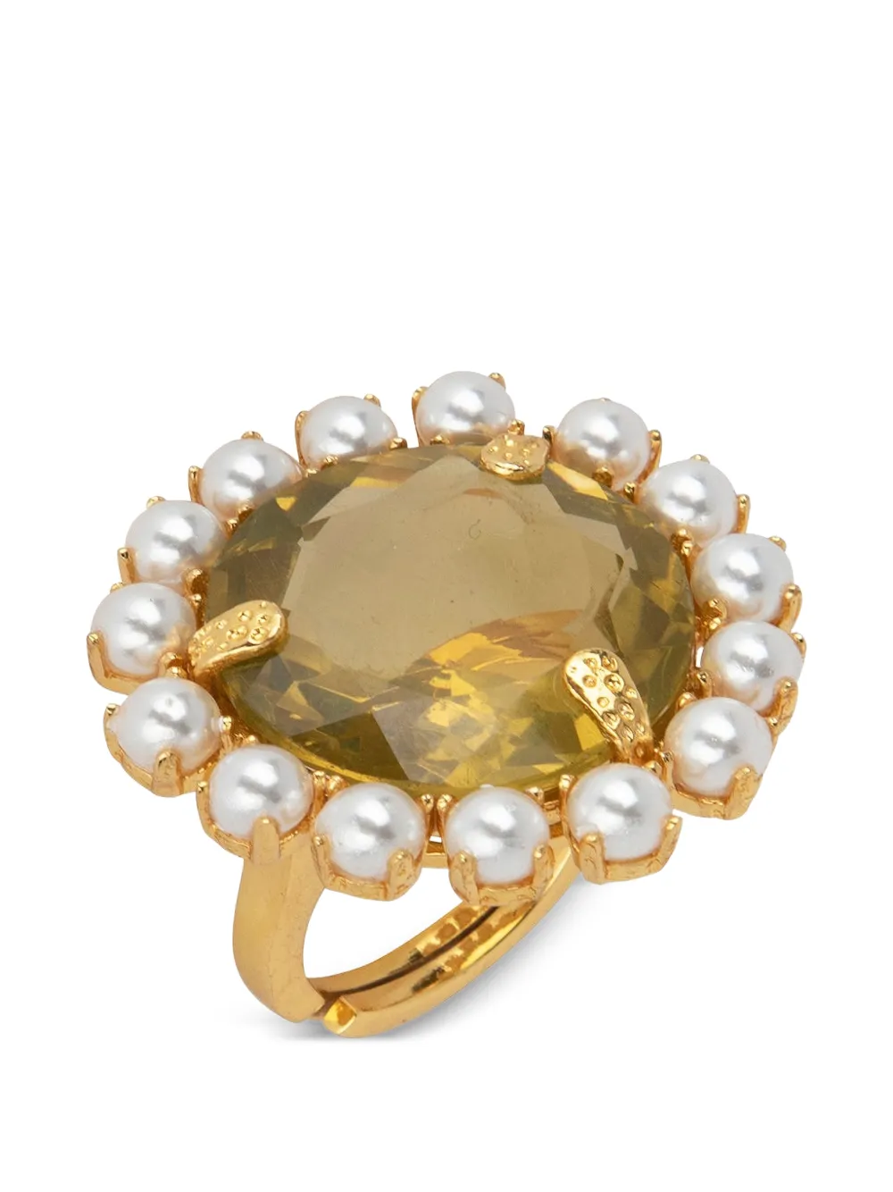 Bounkit Jewelry lemon quartz pearl ring - Oro