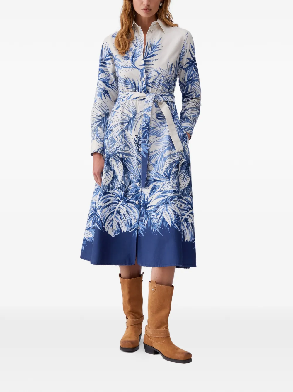 LIU JO floral-print raw-cut midi dress - Blau