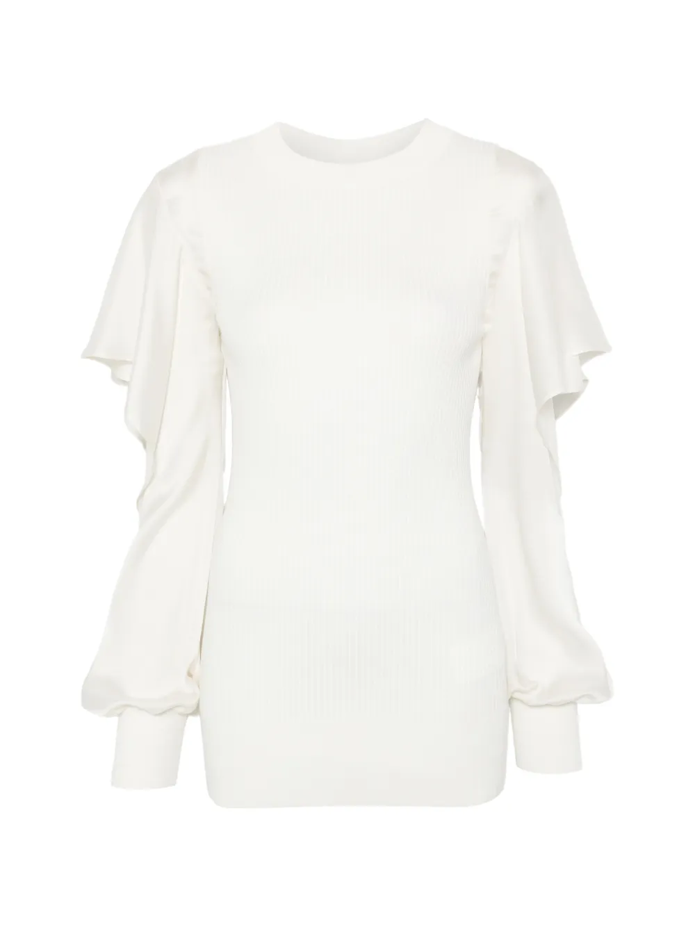 sacai ruffled satin-sleeve top - Toni neutri