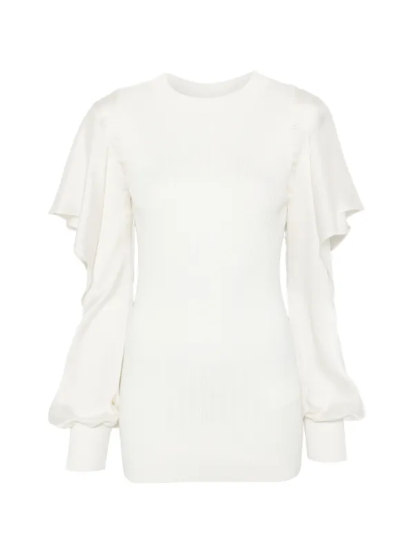 Sacai Ruffled Satin-sleeve Top in Neutrals