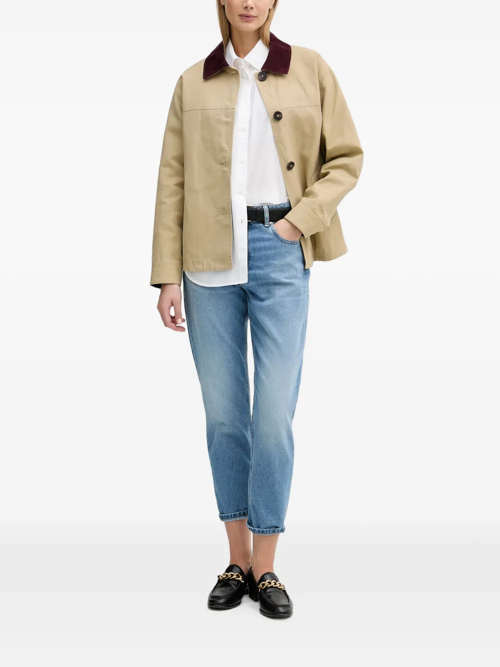Benetton Button-down jack met ribfluwelen kraag Beige