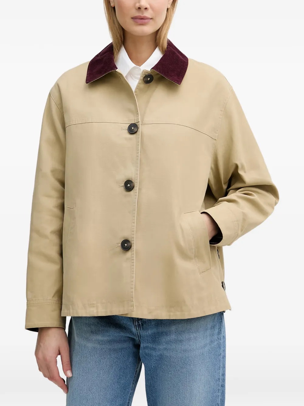 Benetton Button-down jack met ribfluwelen kraag Beige