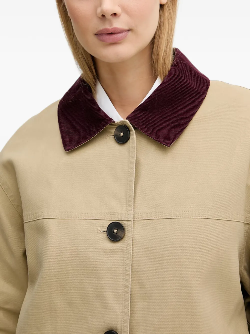 Benetton Button-down jack met ribfluwelen kraag Beige