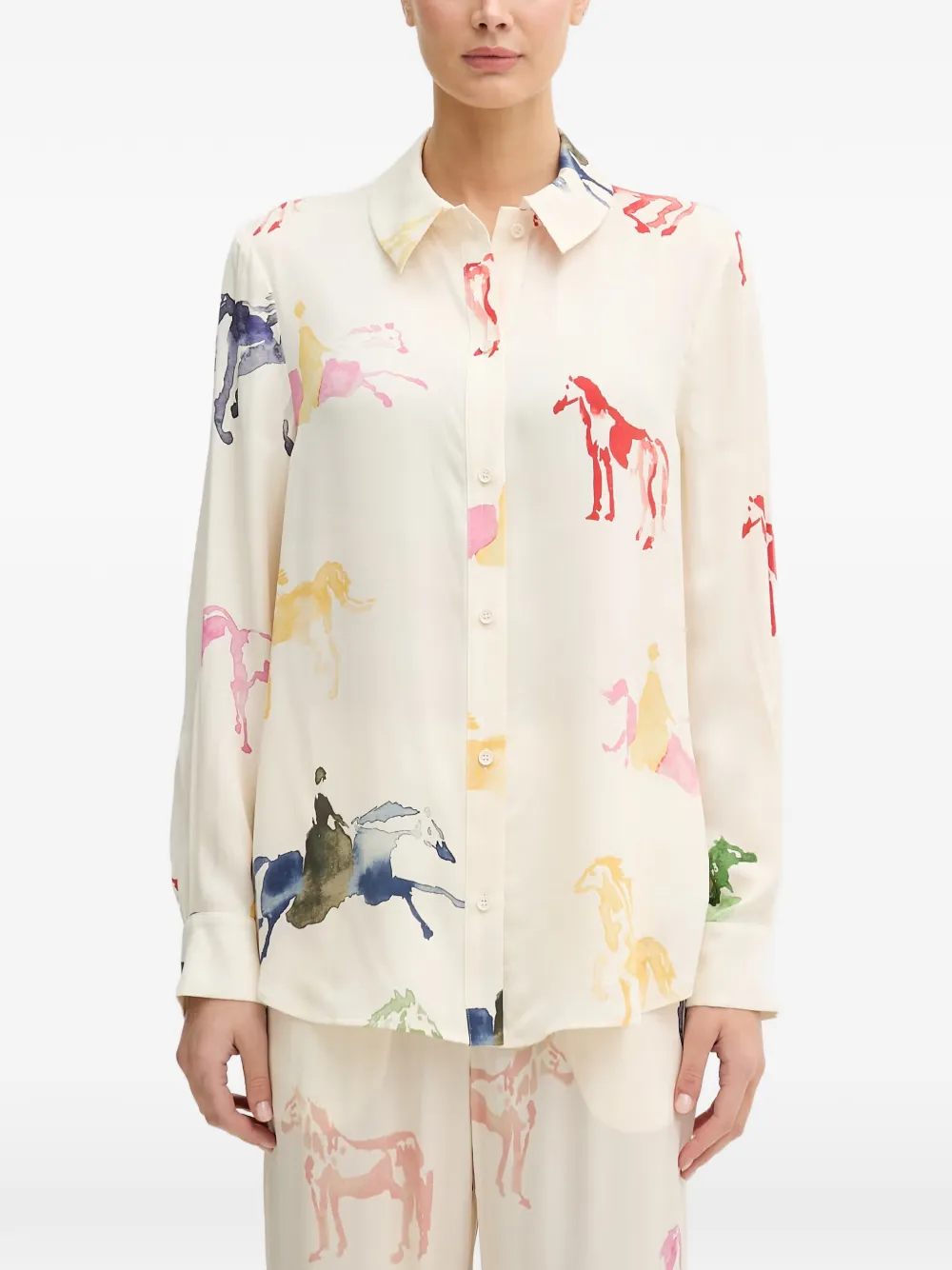 Stine Goya Horse-print Long-sleeve Shirt In Neutral