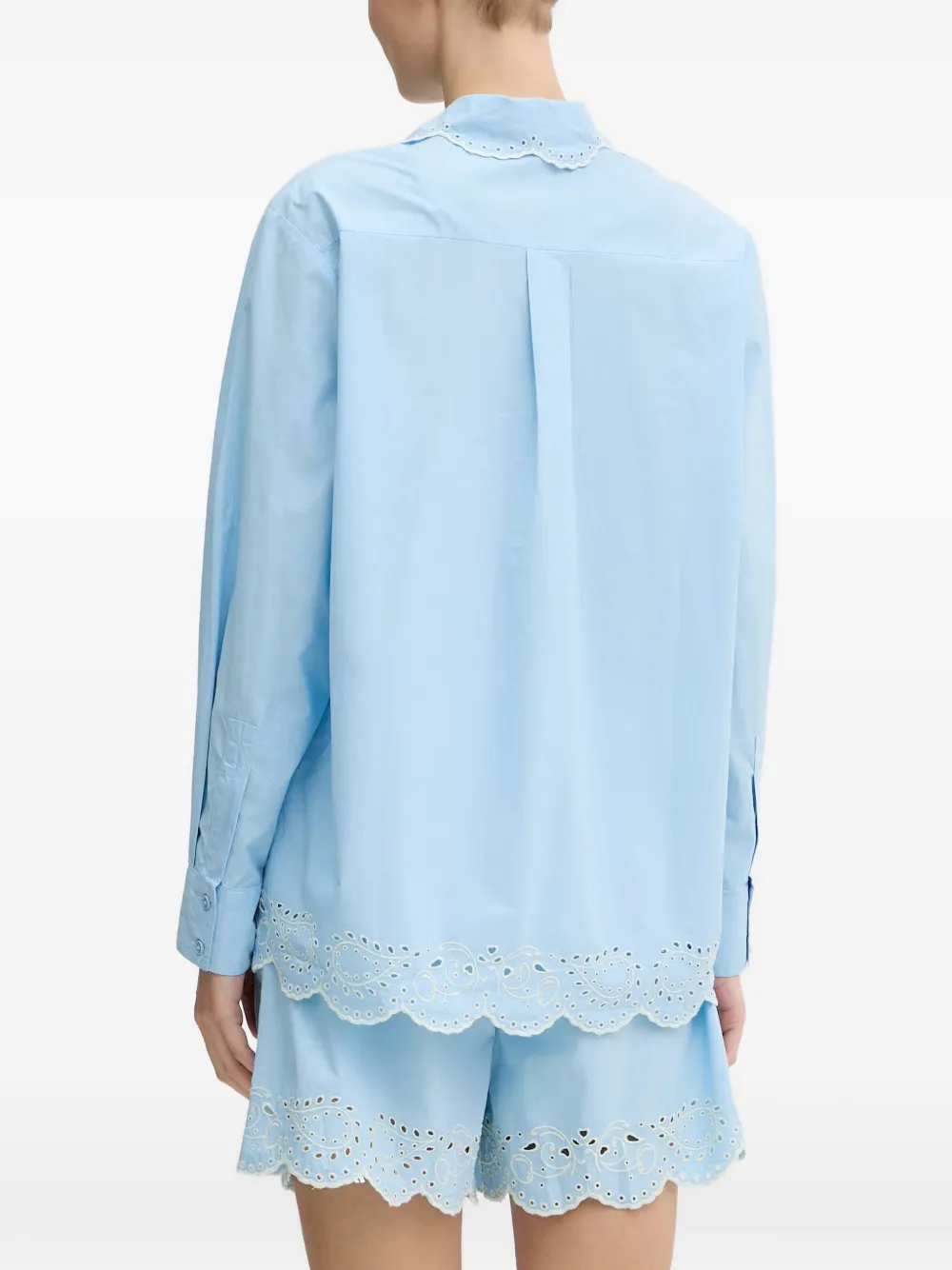 Stine Goya Broderie anglaise blouse met gewelfde afwerking Blauw