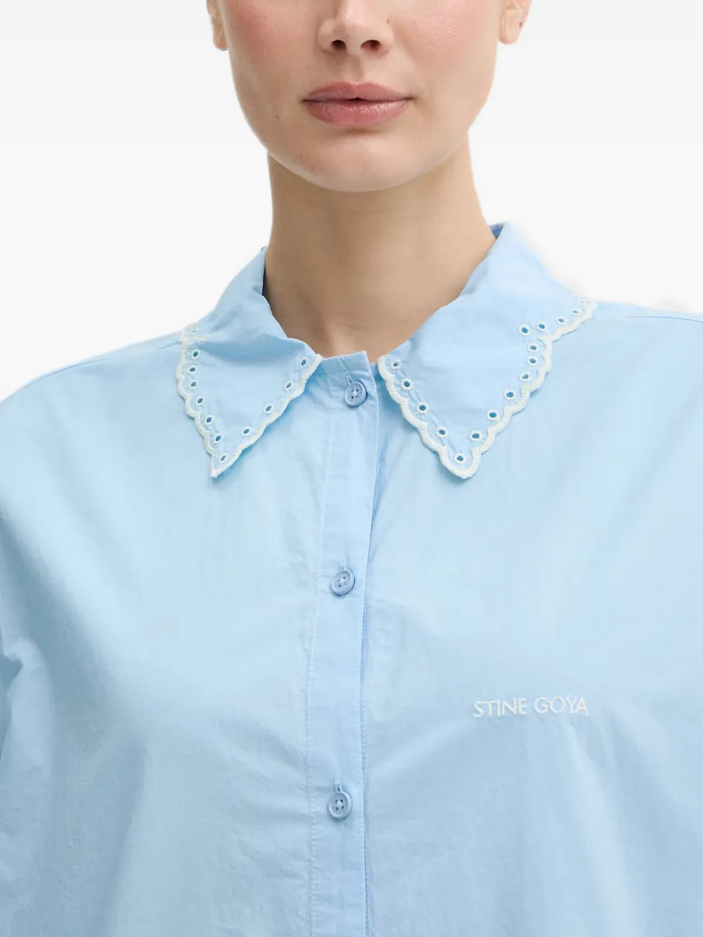 Stine Goya Broderie anglaise blouse met gewelfde afwerking Blauw