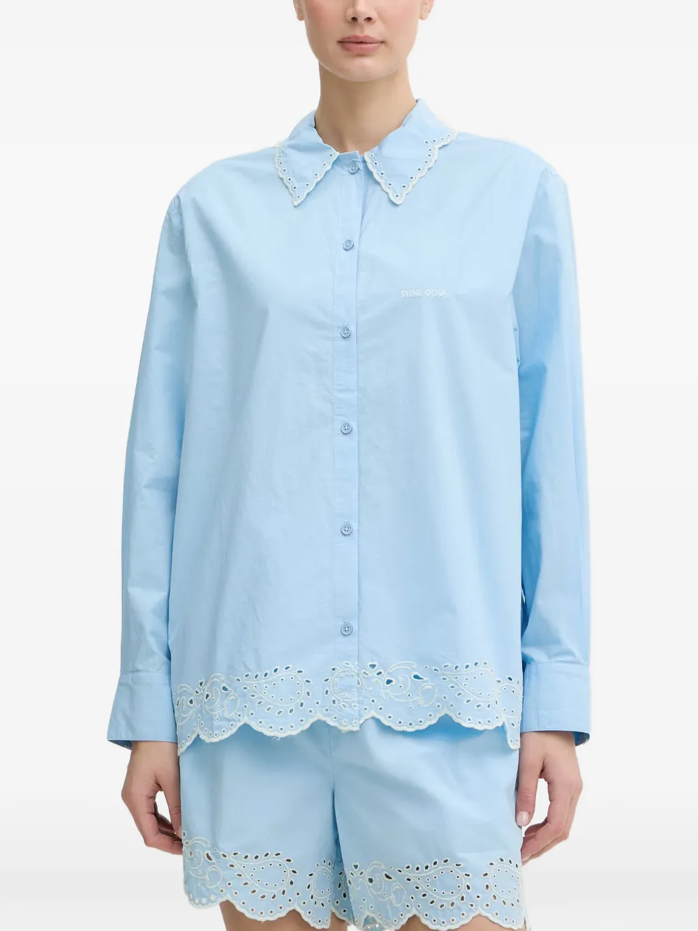 Stine Goya Broderie-anglaise Scalloped Shirt In Blue