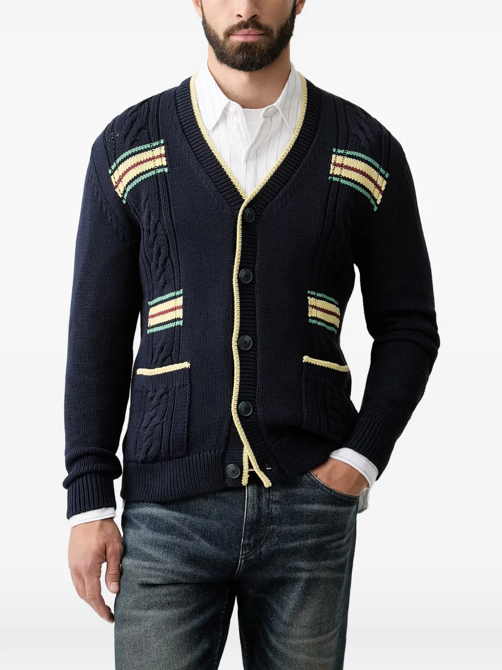 Benetton cable-knit striped cardigan - Blu
