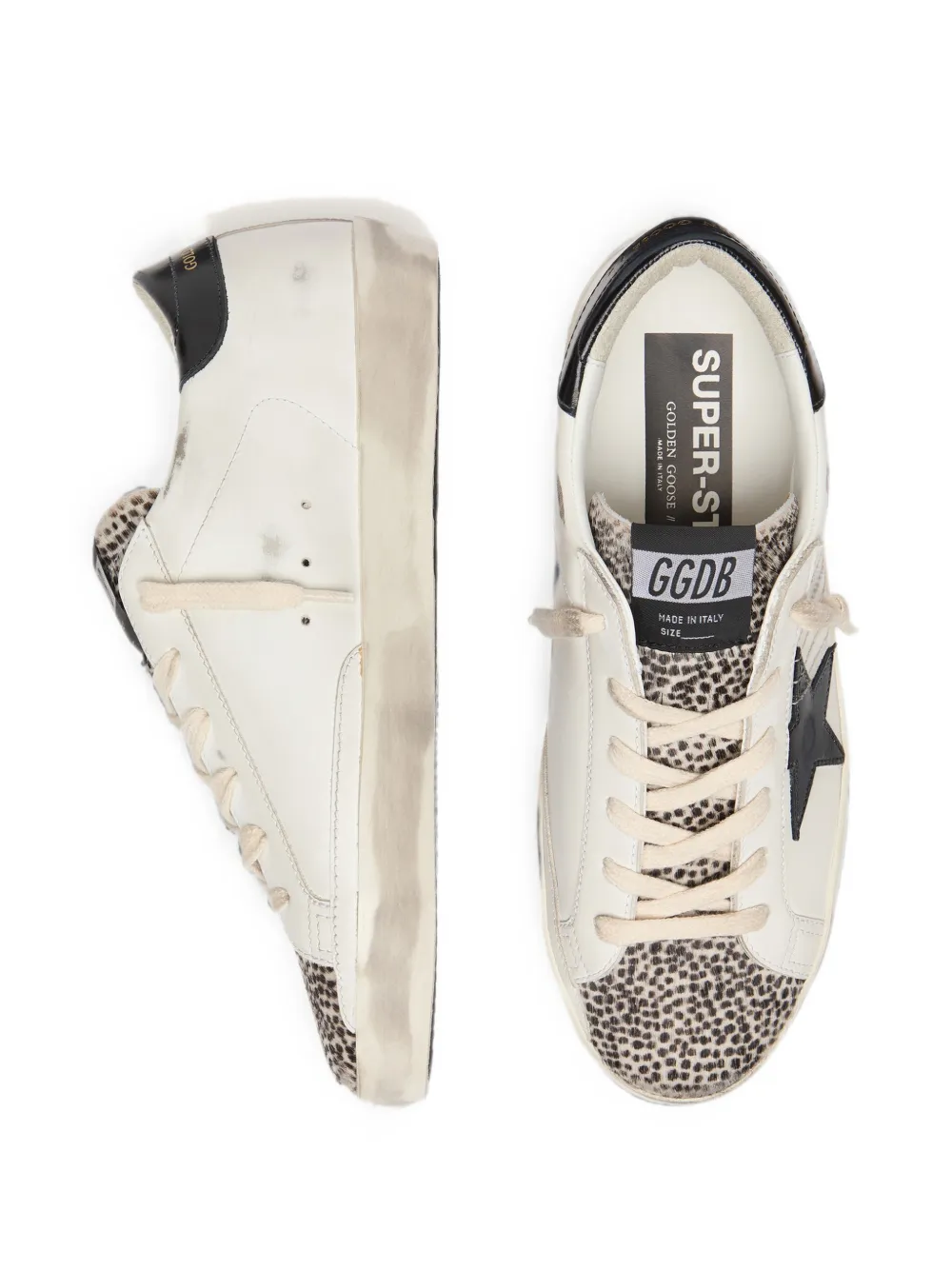 Golden Goose Super-Star LTD in white leather with black star and pony skin details sneakers