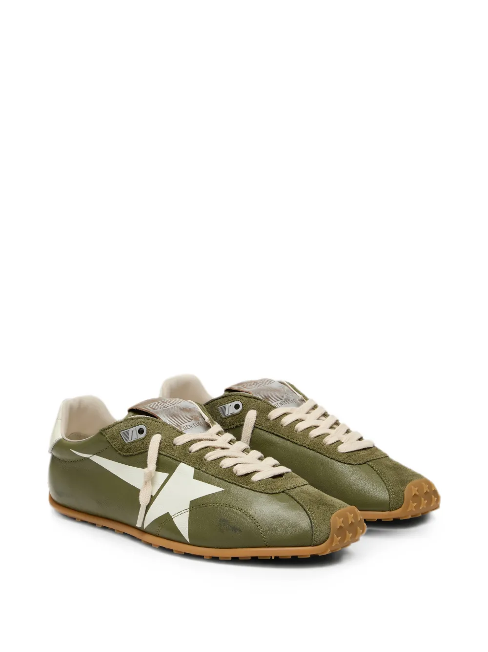 Golden Goose Marathon Speed in olive-green leather with cream star sneakers Groen