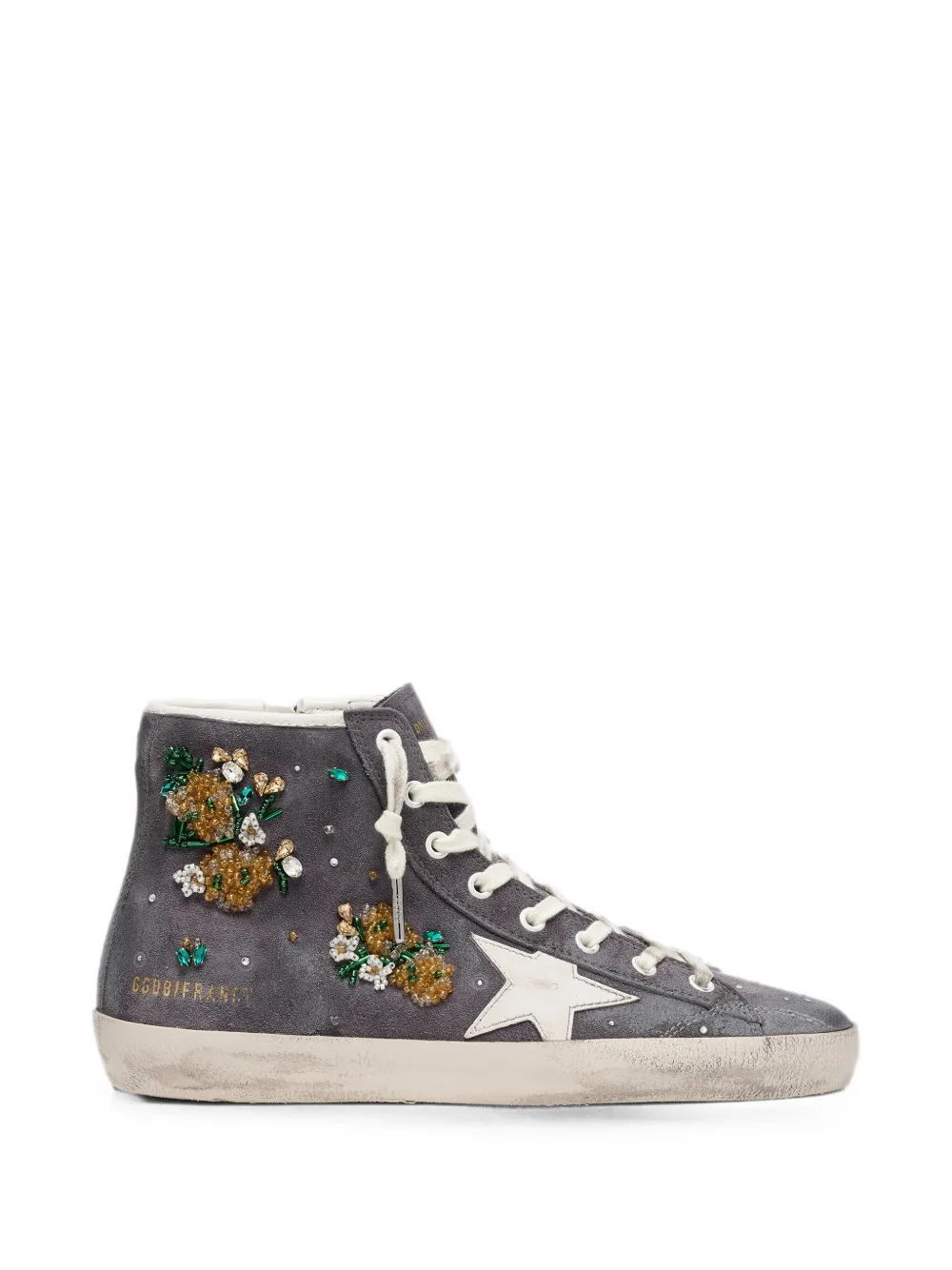 Golden Goose Francy suède bovenkant met kristallen en bloemen-kralen met geborduurde leren ster Grijs