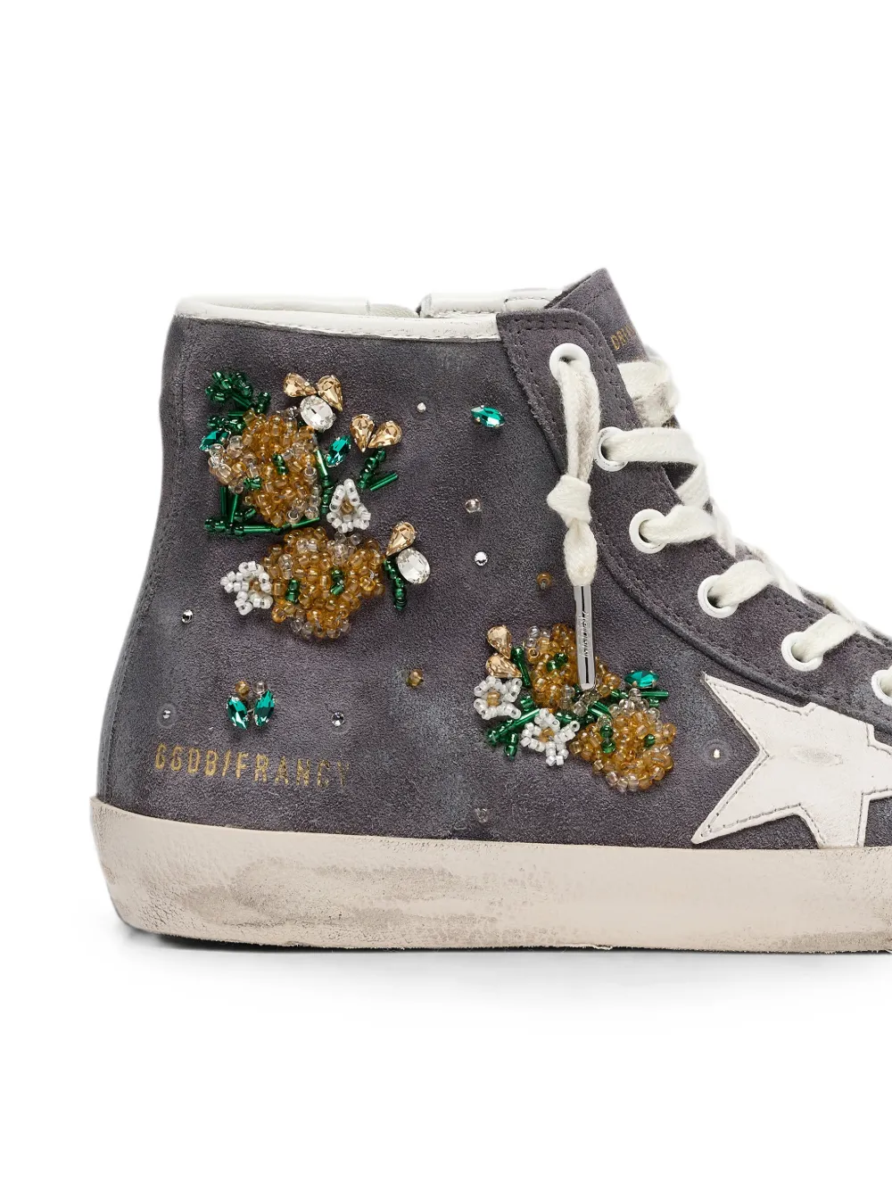 Golden Goose Francy suède bovenkant met kristallen en bloemen-kralen met geborduurde leren ster Grijs