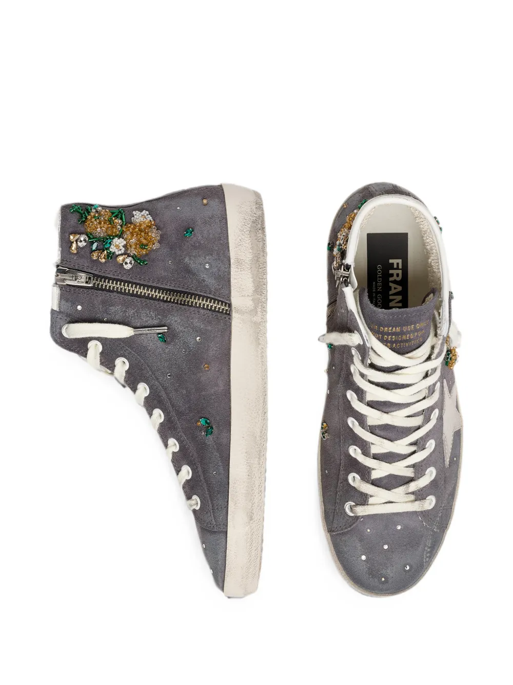 Golden Goose Francy suède bovenkant met kristallen en bloemen-kralen met geborduurde leren ster Grijs