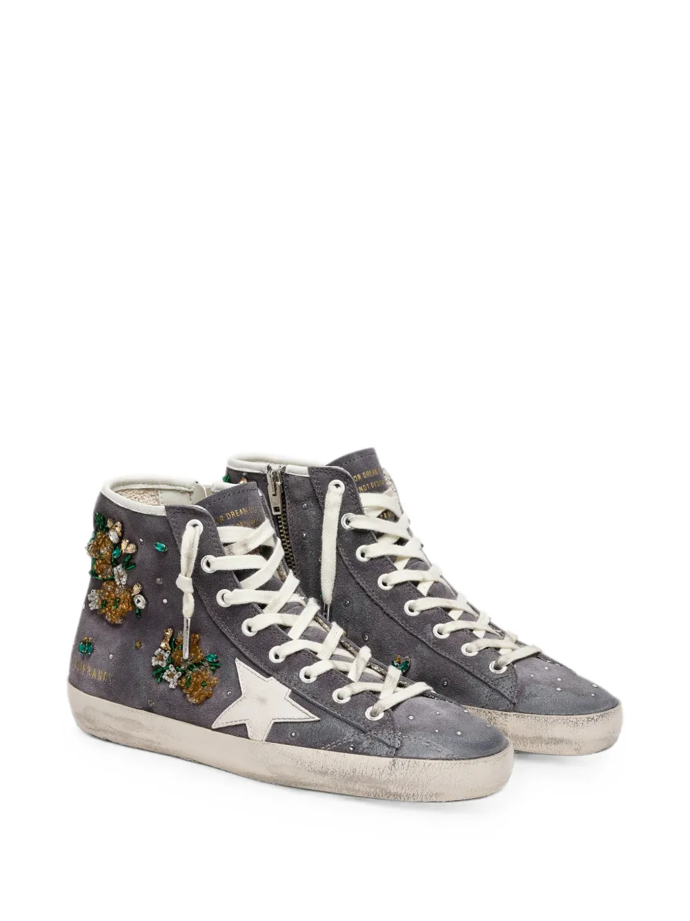 Golden Goose Francy suède bovenkant met kristallen en bloemen-kralen met geborduurde leren ster Grijs