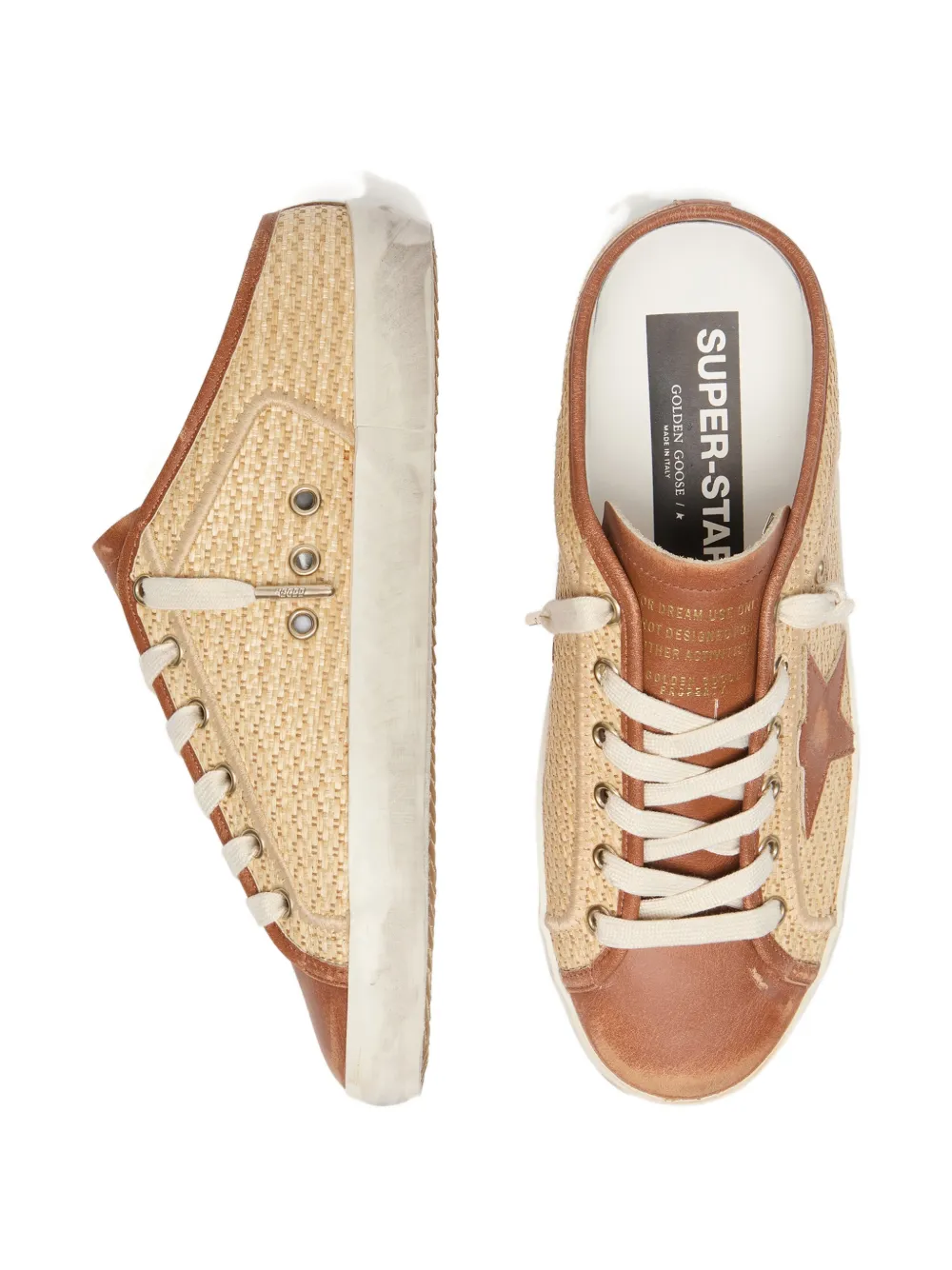Golden Goose Super-Star raffia slipprs met sterdetail Beige