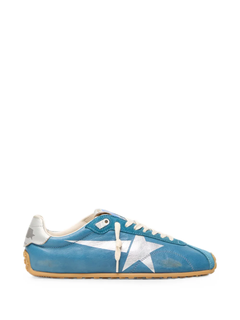 Golden Goose Marathon Speed in blue nappa with printed star and silver leather heel tab sneakers Blauw