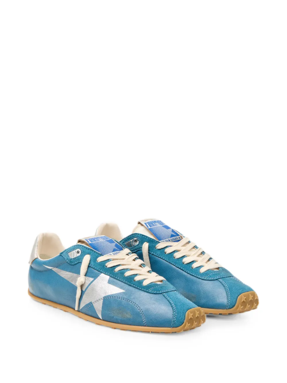 Golden Goose Marathon Speed in blue nappa with printed star and silver leather heel tab sneakers Blauw