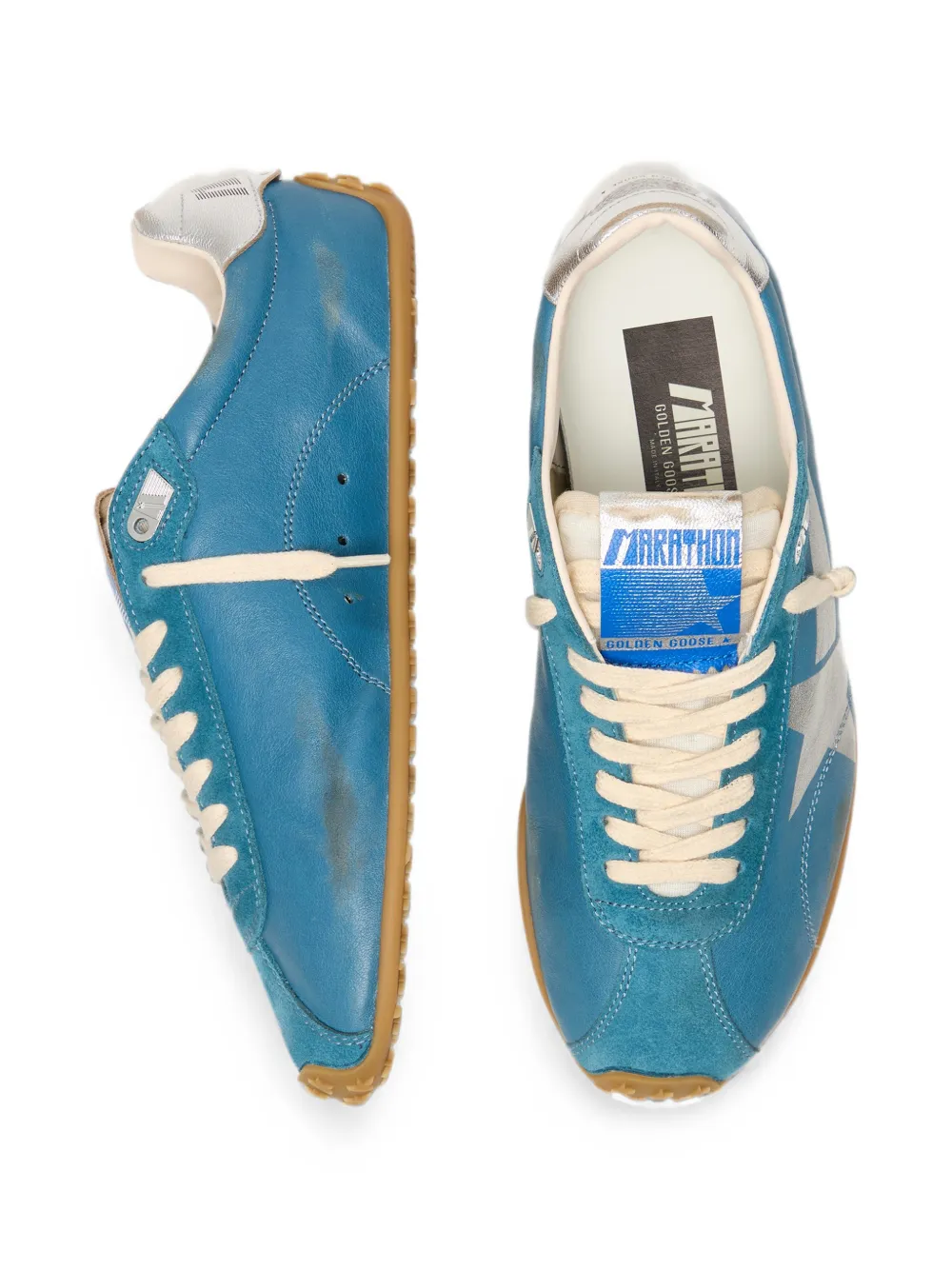 Golden Goose Marathon Speed in blue nappa with printed star and silver leather heel tab sneakers Blauw