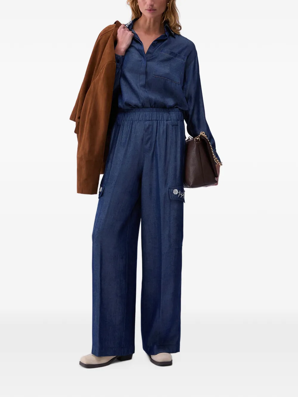 LIU JO Broek met riemlussen en zak Blauw