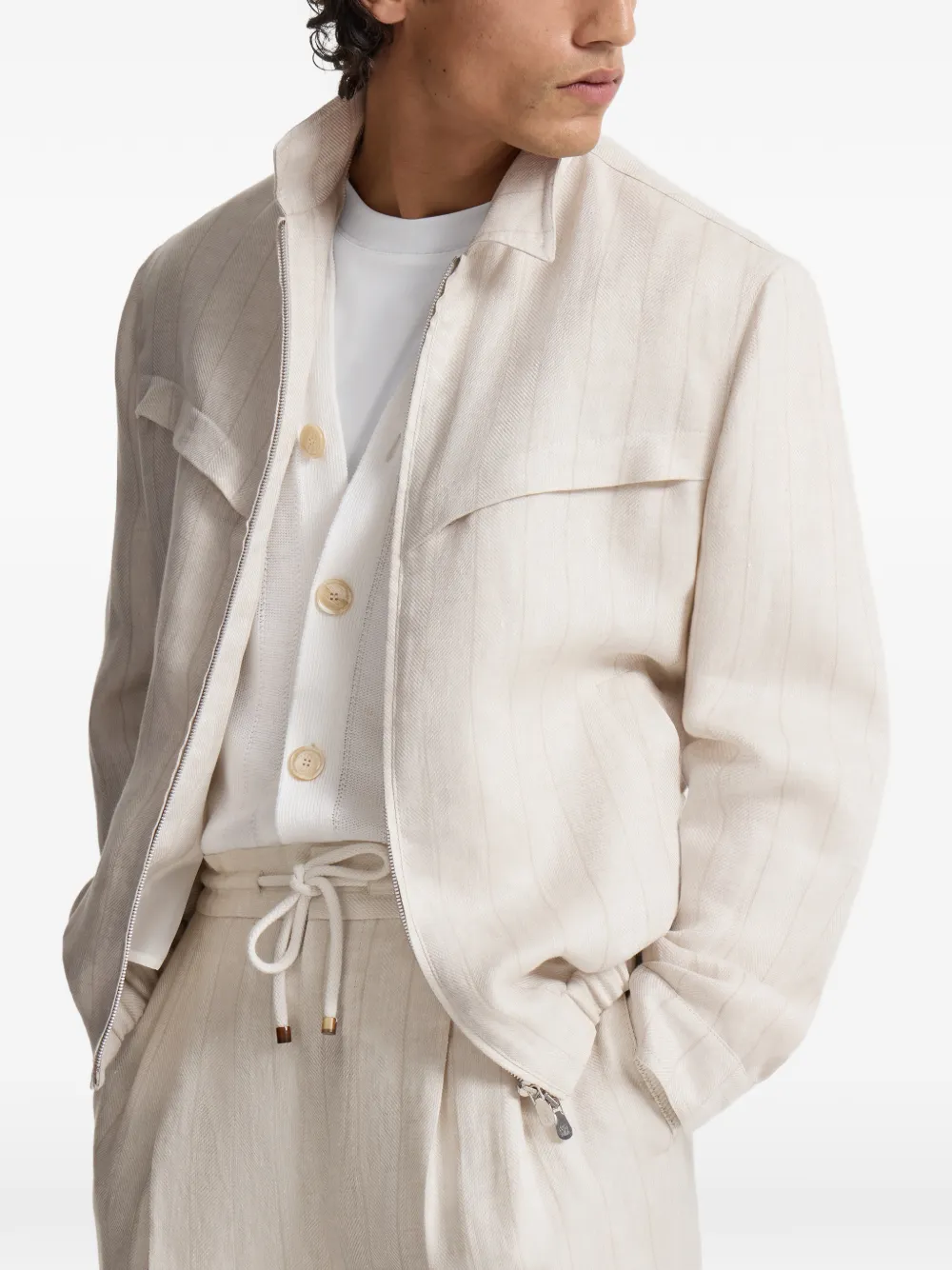 Brunello Cucinelli Jack met chevron streep Beige