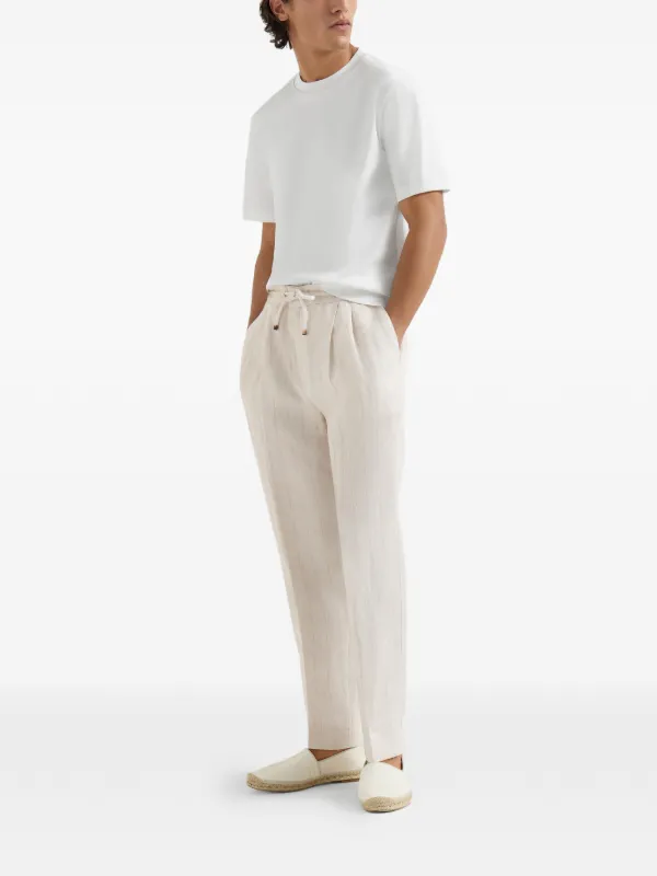 Brunello Cucinelli Linen Chalk Stripe Chevron Trousers With