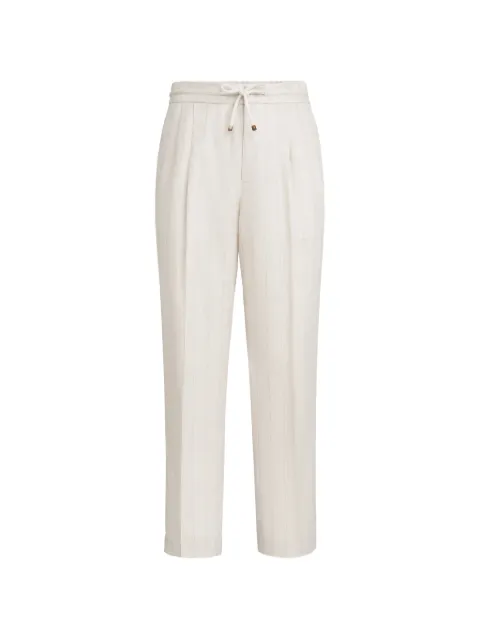 Brunello Cucinelli linen chalk stripe chevron trousers with drawstring and double pleats