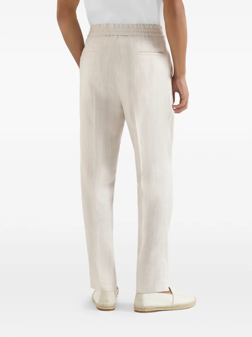 Brunello Cucinelli Linnen krijtstreep chevron broek met trekkoord en dubbele plooien Beige